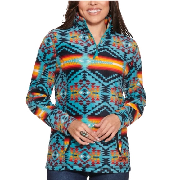 Powder River Outfitters Panhandle 1/4 Zip Pullover M‎ Aztec Southwestern Fleece - Picture 1 of 13